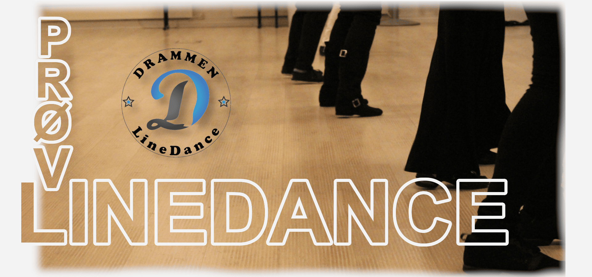 Føtter med teksten prøv Linedance og med lDrammen Linedance sin logo